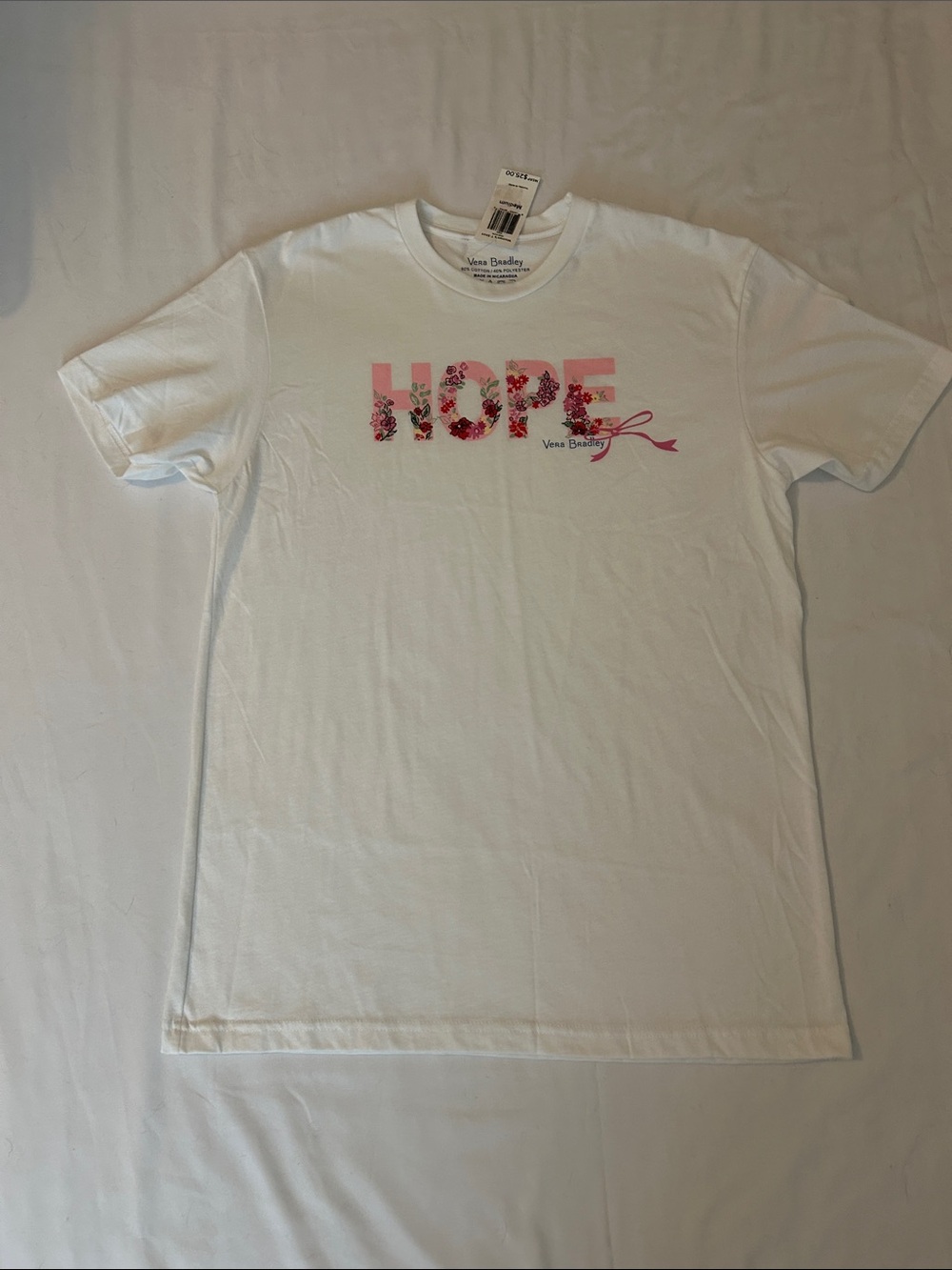 Vera Bradley White Tee with Pink Floral 'HOPE' Graphic Size M